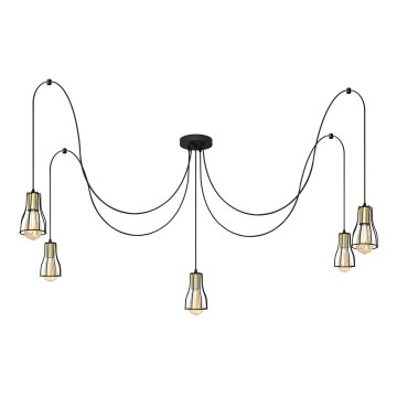 Suspension filaire TUBE 5xE27/15W/230V araignée noir/doré