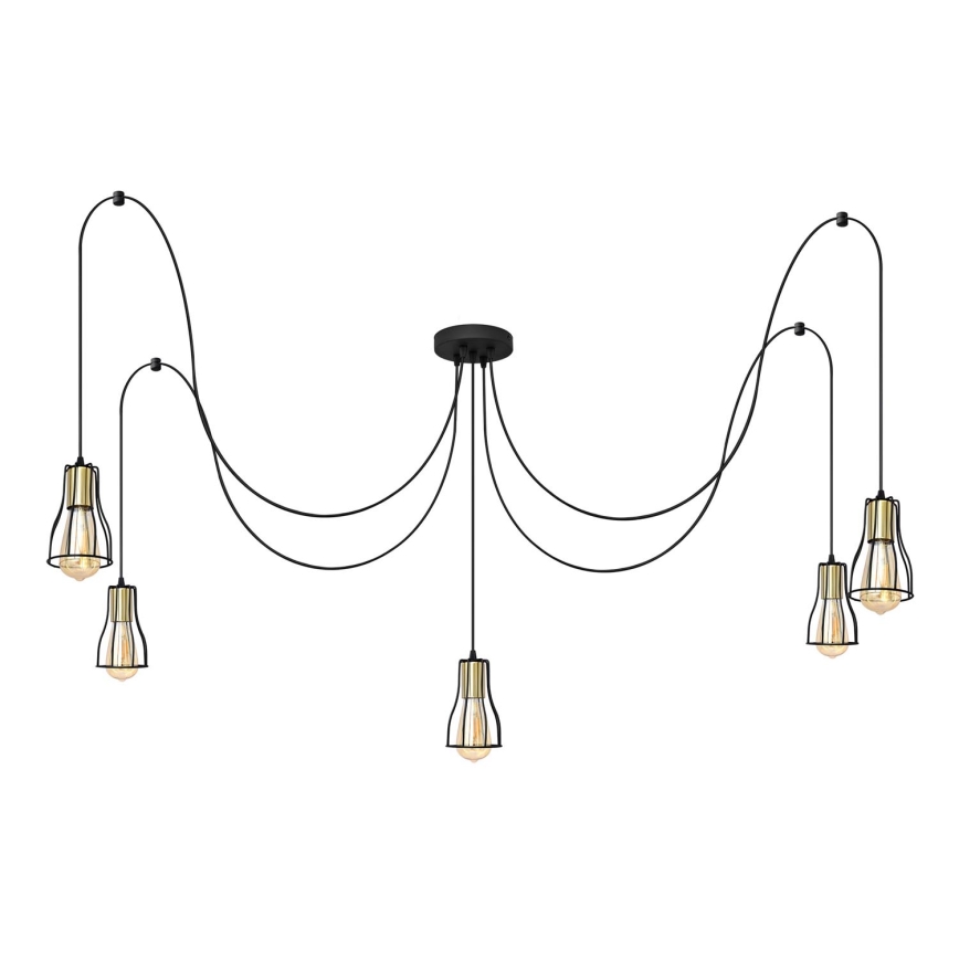 Suspension filaire TUBE 5xE27/15W/230V araignée noir/doré