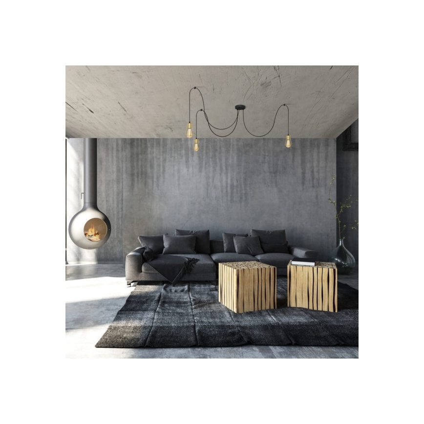 Suspension filaire TUBE LONG 3xE27/10W/230V noir/doré