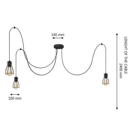 Suspension filaire TUBE LONG 3xE27/15W/230V noir