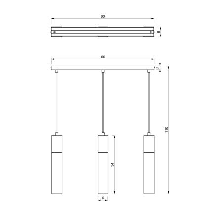 Suspension filaire TULUM 3xGU10/60W/230V noire