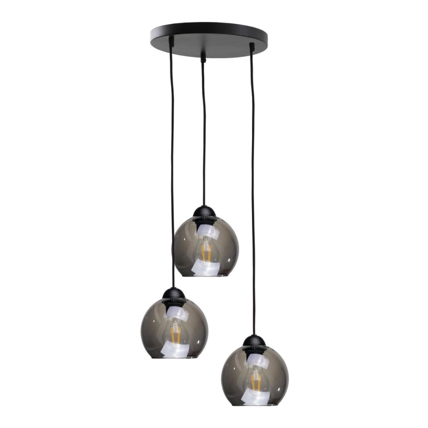 Suspension filaire UNO 3xE27/60W/230V noir/fumé