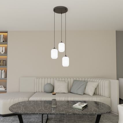 Suspension filaire VERDI 3xE27/15W/230V d. 30 cm noir/blanc