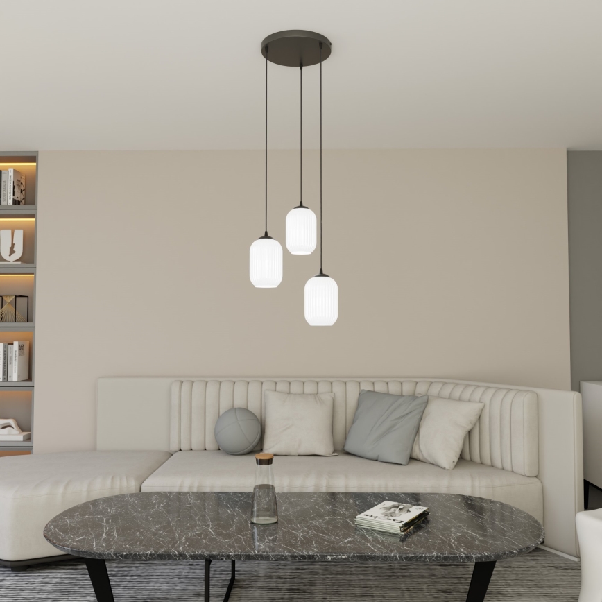 Suspension filaire VERDI 3xE27/15W/230V d. 30 cm noir/blanc
