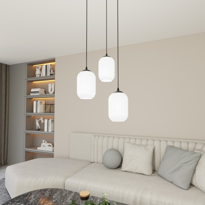 Suspension filaire VERDI 3xE27/15W/230V d. 30 cm noir/blanc