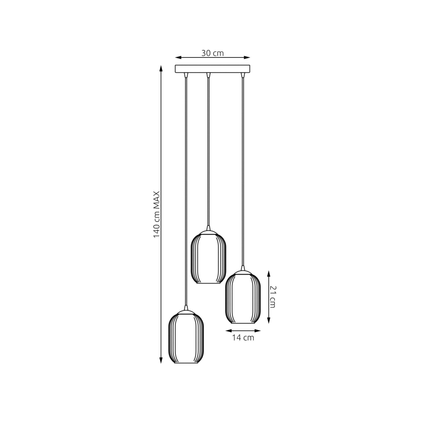 Suspension filaire VERDI 3xE27/15W/230V d. 30 cm noir/blanc