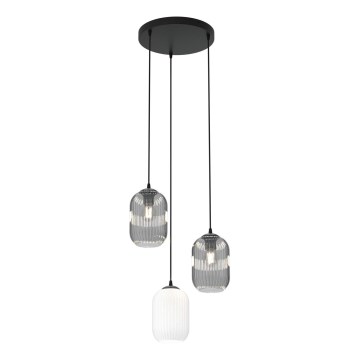 Suspension filaire VERDI 3xE27/15W/230V d. 30 cm noir/gris/blanc