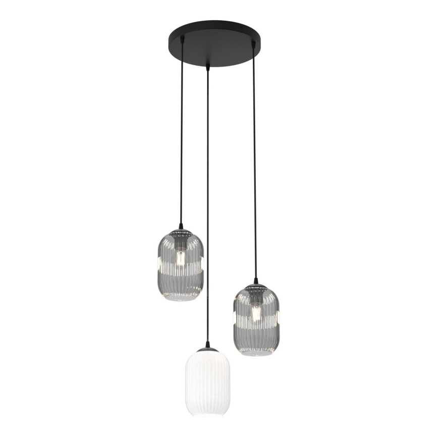 Suspension filaire VERDI 3xE27/15W/230V d. 30 cm noir/gris/blanc