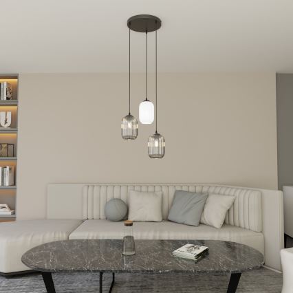 Suspension filaire VERDI 3xE27/15W/230V d. 30 cm noir/gris/blanc