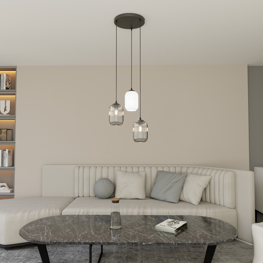 Suspension filaire VERDI 3xE27/15W/230V d. 30 cm noir/gris/blanc