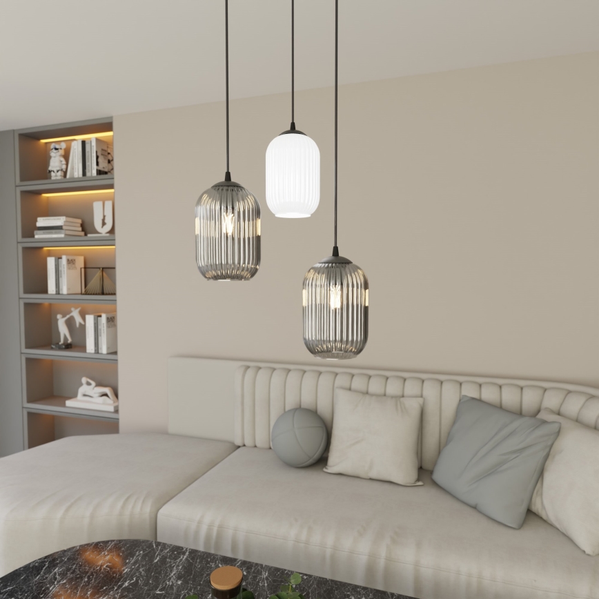 Suspension filaire VERDI 3xE27/15W/230V d. 30 cm noir/gris/blanc