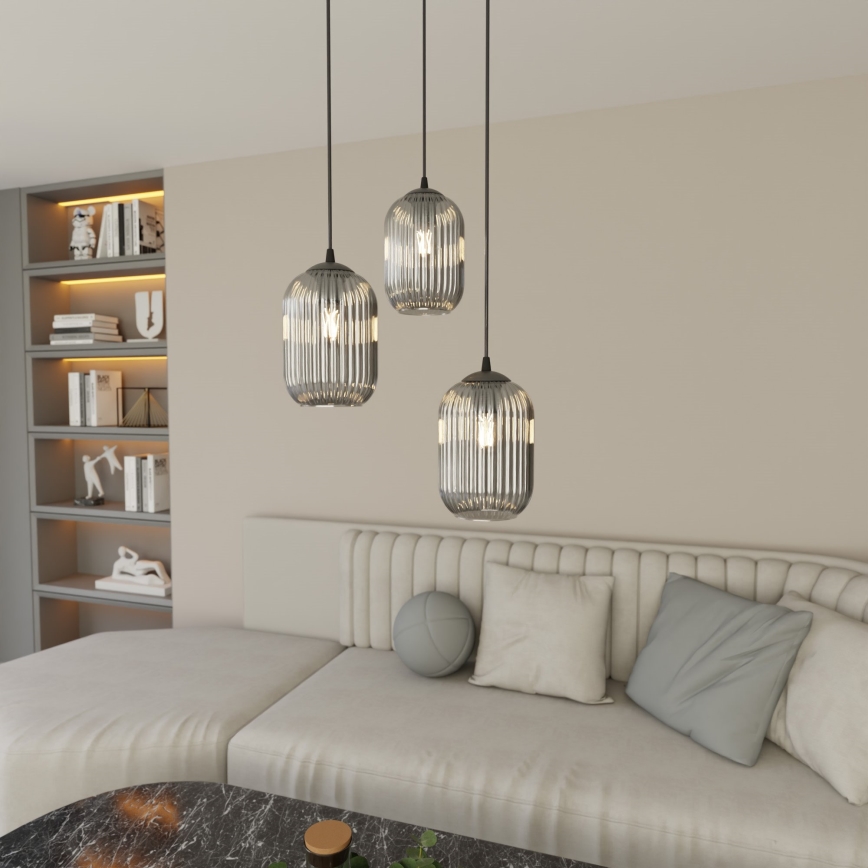 Suspension filaire VERDI 3xE27/15W/230V d. 30 cm noir/gris