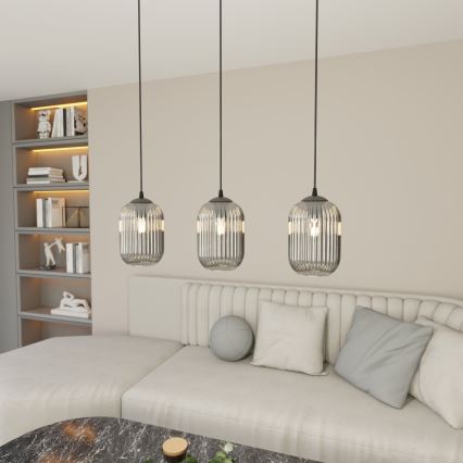 Suspension filaire VERDI 3xE27/15W/230V noir/gris