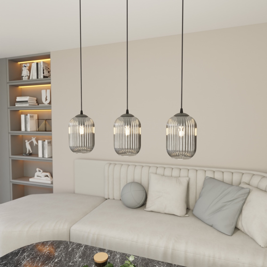Suspension filaire VERDI 3xE27/15W/230V noir/gris