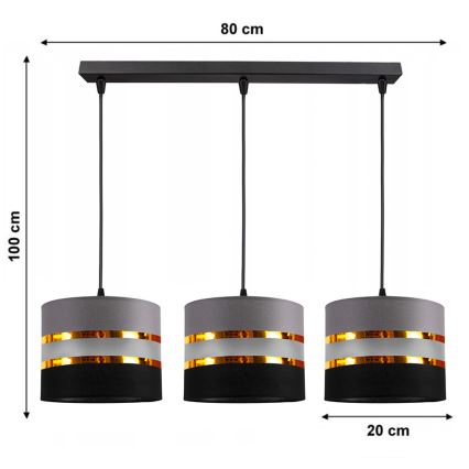 Suspension flaire CORAL 3xE27/60W/230V noire/grise