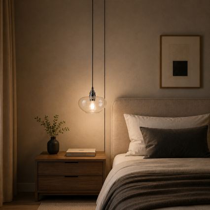 Suspension FLO sur câble 1xE27/15W/230V, chrome brillant / transparent