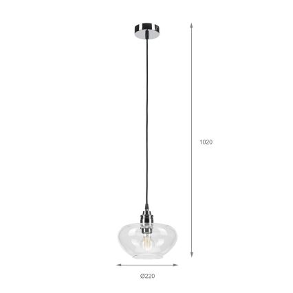 Suspension FLO sur câble 1xE27/15W/230V, chrome brillant / transparent