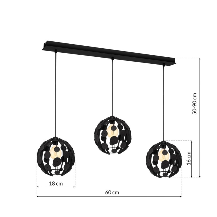 Suspension GAIA 3xE27 / 60W / 230V noir / marron