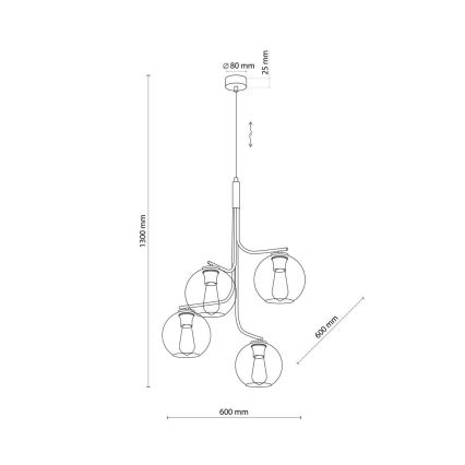 Suspension LED à câble CESAR 4xE27/15W/230V noir/gris fumé