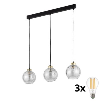 Suspension LED à câble DEVI 3xE27/15W/230V noir/transparent