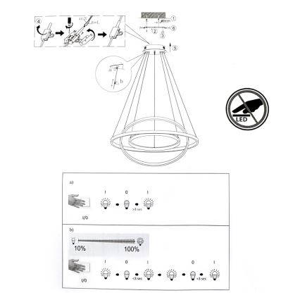 Leuchten Direkt 11526-55 - Suspension LED avec fil à intensité modulable CIRCLE 1xLED/13,5W/230V + LED/19,5W + LED/24W