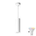Suspension LED RGBW dimmable pour salle de bains sur câble TURYN 1xGU10/4,8W/230V 3000K IP44 blanche + télécommande
