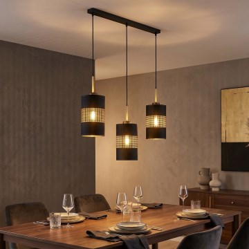 Suspension LED sur câble BOGART 3xE27/15W/230V noir/doré