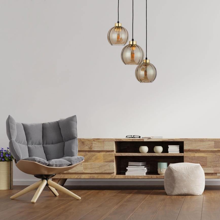 Suspension LED sur câble DEVI 3xE27/15W/230V noir/beige fumé