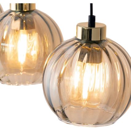 Suspension LED sur câble DEVI 3xE27/15W/230V noir/beige fumé