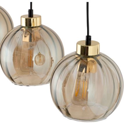 Suspension LED sur câble DEVI 3xE27/15W/230V noir/beige fumé