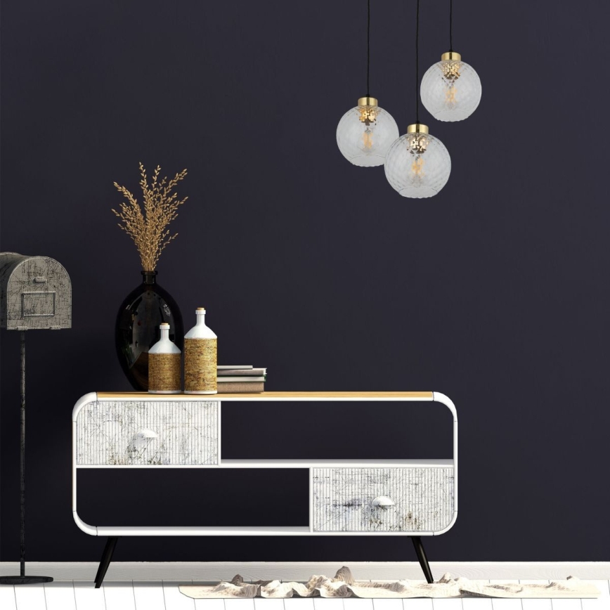 Suspension LED sur câble DEVON 3xE27/15W/230V noir/transparent