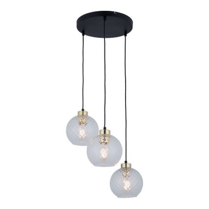 Suspension LED sur câble DEVON 3xE27/15W/230V noir/transparent