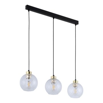 Suspension LED sur câble DEVON 3xE27/15W/230V noir/transparent