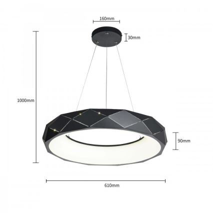 Suspension LED sur câble REUS LED/36W/230V 4000K Ø 61 cm noire