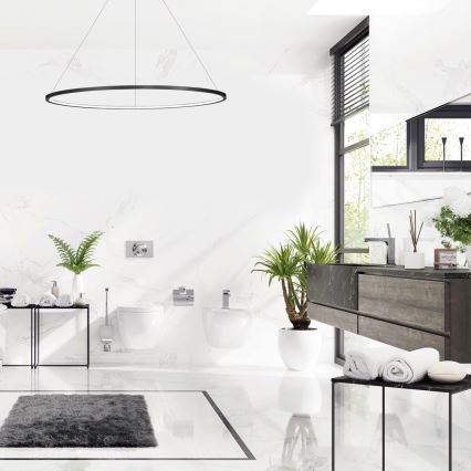 Suspension LED sur câble SATURNO, 65 W, 230 V, Ø 120 cm, IP44, noir