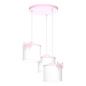 Suspension pour enfants SWEET sur câble 3xE27/15W/230V blanc/rose avec nœud décoratif