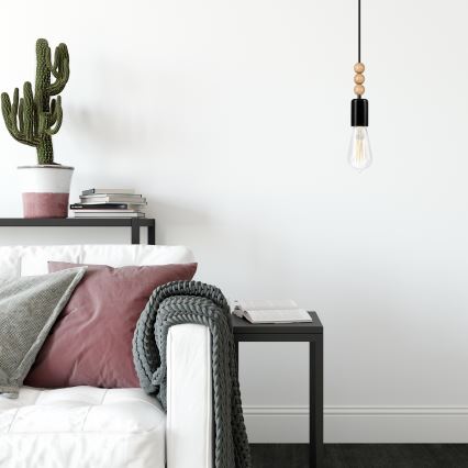 Suspension sur câble SIMON 1xE27/60W/230V noir/hêtre