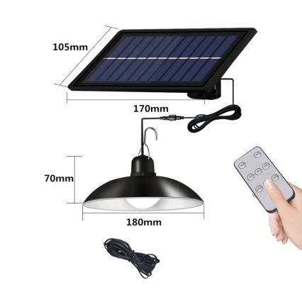 Suspension solaire LED dimmable sur câble avec capteur LED/1,8W/3,7V IP44 6500K 1600 mAh + télécommande