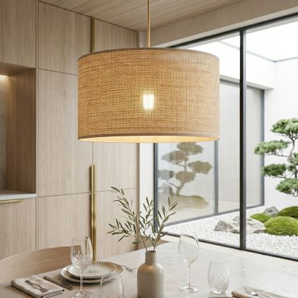 Suspension sur câble AIDA 1x E27/15W/230V Ø 35 cm chêne/raphia