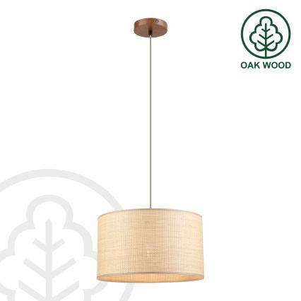 Suspension sur câble AIDA 1x E27/15W/230V Ø 35 cm chêne/raphia