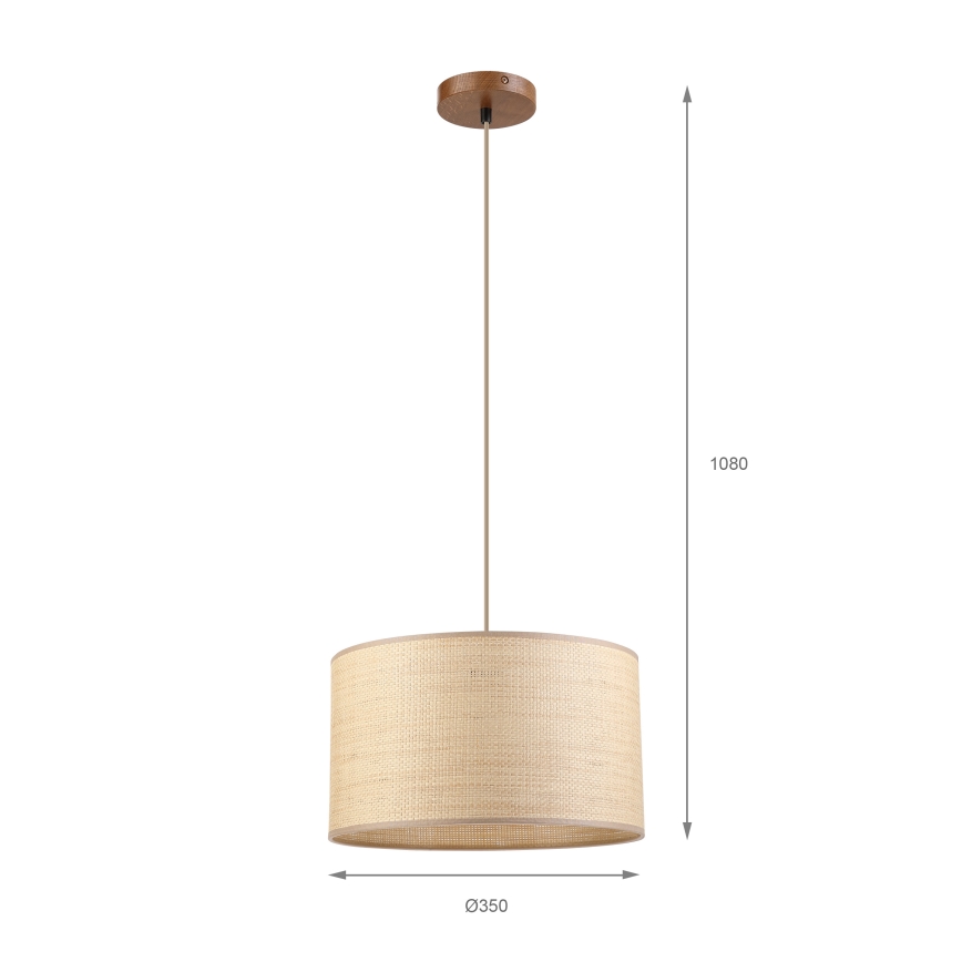 Suspension sur câble AIDA 1x E27/15W/230V Ø 35 cm chêne/raphia