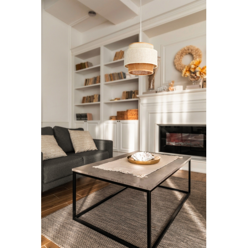 Suspension sur câble BOHO 1xE27/60W/230V Ø 20 cm blanc/jute