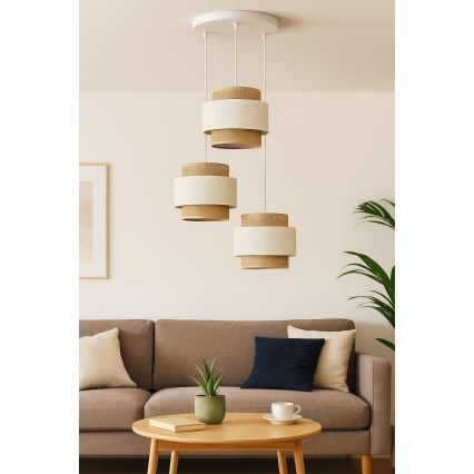 Suspension sur câble BOHO 3xE27/60W/230V crème/jute