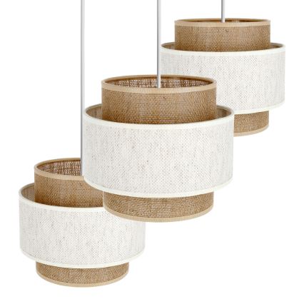 Suspension sur câble BOHO 3xE27/60W/230V crème/jute