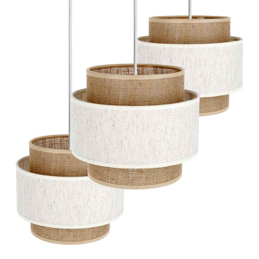 Suspension sur câble BOHO 3xE27/60W/230V crème/jute