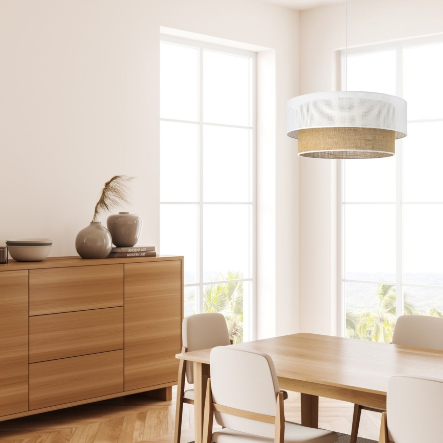 Suspension sur câble BORHO 1xE27/60W/230V Ø 40 cm blanc/jute