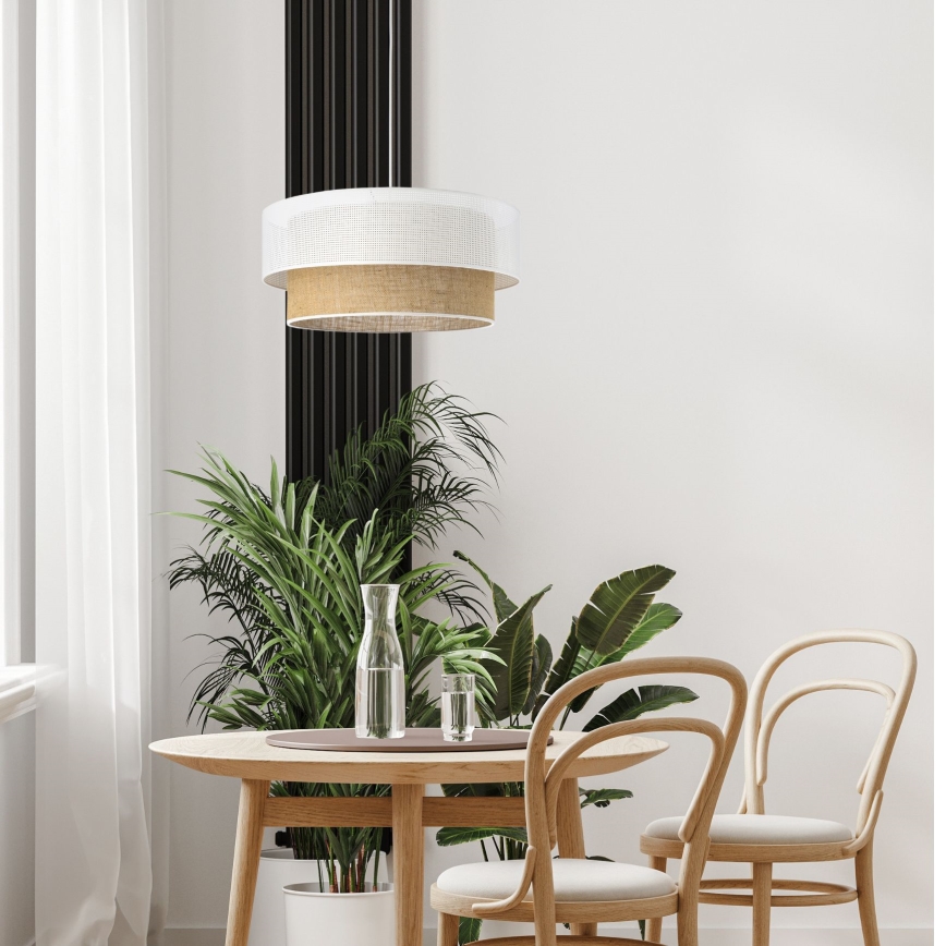 Suspension sur câble BORHO 1xE27/60W/230V Ø 40 cm blanc/jute