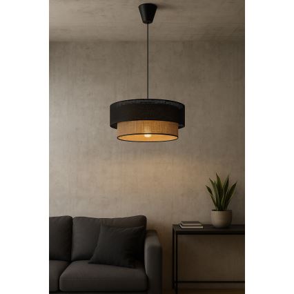 Suspension sur câble BORHO 1xE27/60W/230V Ø 40 cm noir/jute