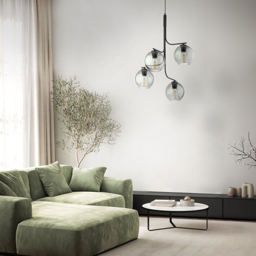 Suspension sur câble CESAR 4xE27/15W/230V noir/gris fumé