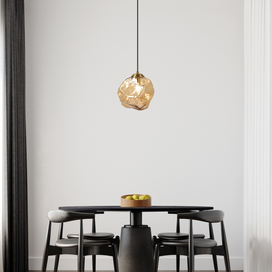 Suspension sur câble CRISTAL 1xE14/15W/230V laiton/beige fumé